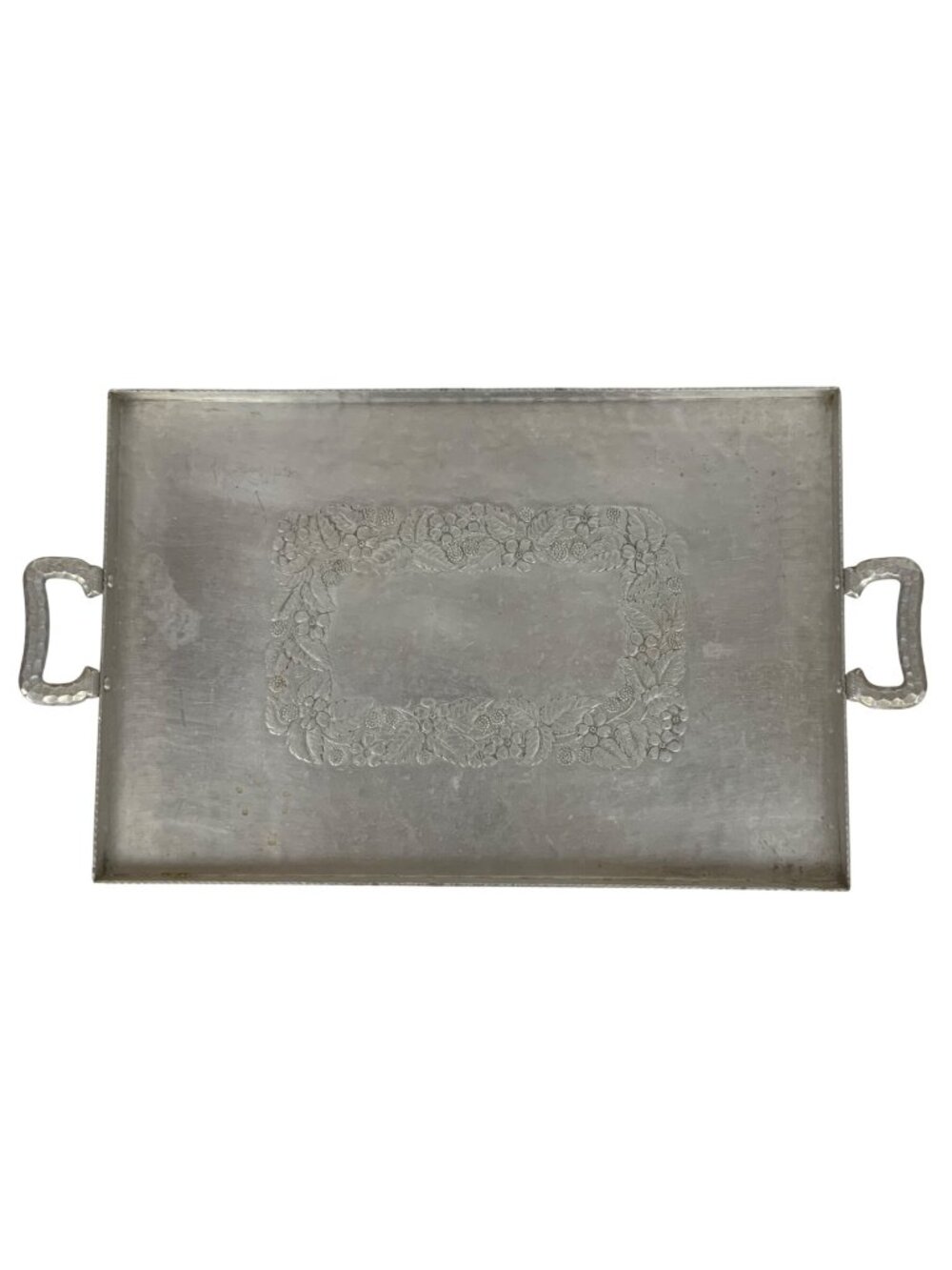 Everlast Metal Hammered Aluminum Floral Serving Tray Rectangular Design Vintage